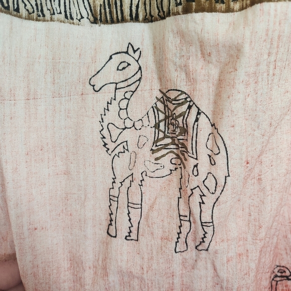 Handmade Multi-color Maxi Skirt Tan Pink Blue Size Large Camels Gazelles Zoo - Picture 10 of 16